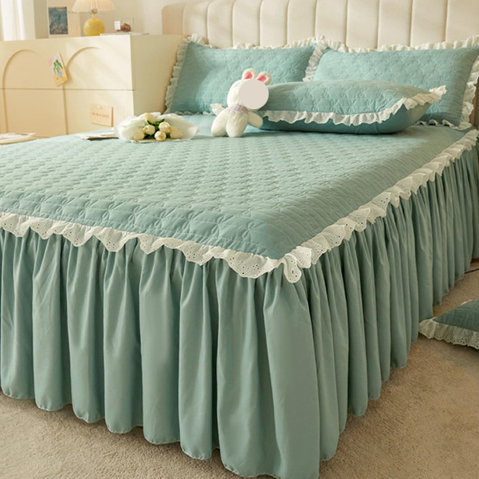 Fzigenle ベッドスカート レース 可愛い グリーン 姫系 フリル 3点セット マットレスカバー 枕カバー 寝具カバー ベッドカバー シングル セミダブル ベッドシーツ ベッドスプレッド ベッド 8,317円