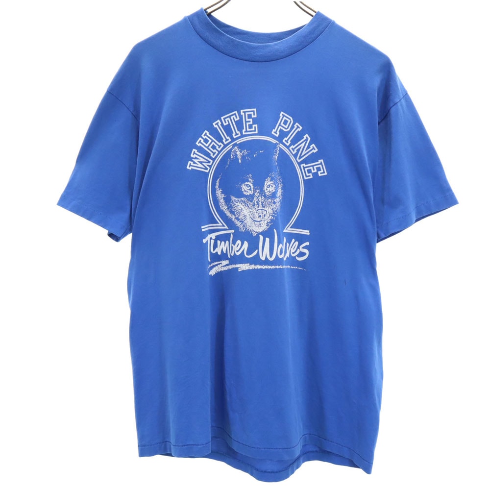 90s プリント 半袖 シングルステッチ Tシャツ L ブルー系 オールド ヴィンテージ メンズ