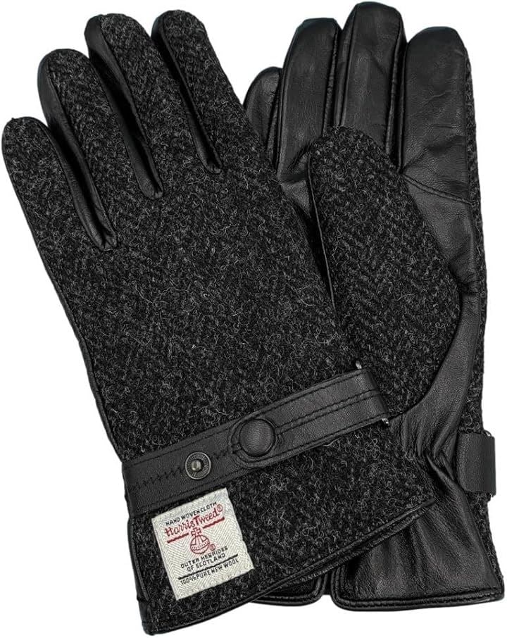 ハリスツイード HARRIS Tweed x羊革手袋 メンズ ベルト付 スマホ対応 裏ボア HBGL009 BKH(ブラックへリンボン, 24cm) 5,129円