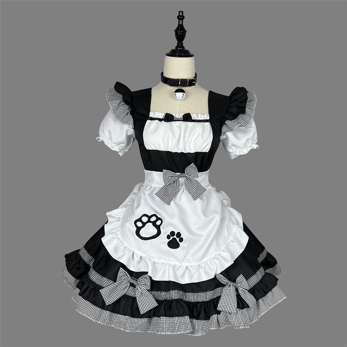 ハロウィン 猫ちゃん仮装 メイド 服 ゴスロリ 萌え 衣装 仮装 女装 フリル ロリータ かわいい カチューシャ 付き セットウェイトレス