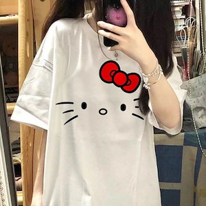 夏の韓国版insかわいいかわいいハローキティ落書きゆるい半袖tシャツ女子学生カップルコーデ