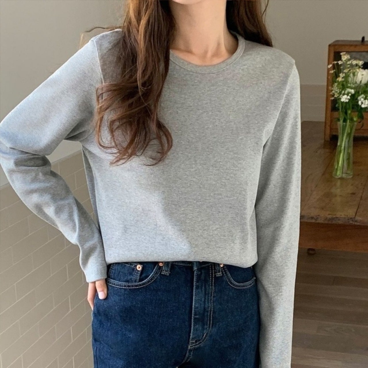 ダブルレイヤー トップス Tシャツ カットソー 長袖 ラウンドネック リブ 大人可愛い シンプル カジュアル 大人 大人女子 こなれ感 ラフ ボーイッシュ スポーテ