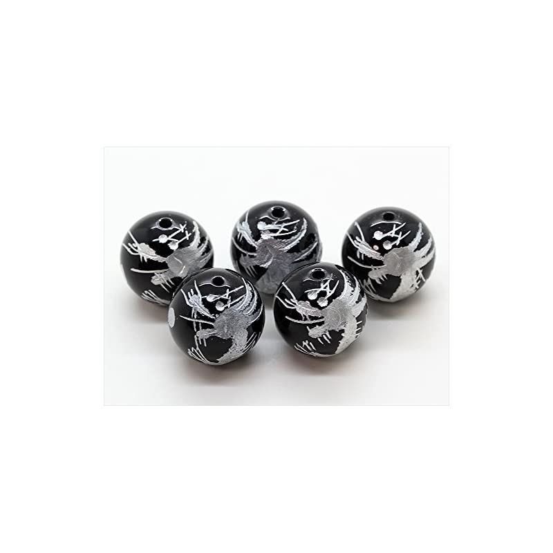 石輝　[バラ売り5玉]銀彫五本爪皇帝龍オニキス16ｍｍ玉パワーストーン　作成用ゴム1ｍ＆通しワイヤー