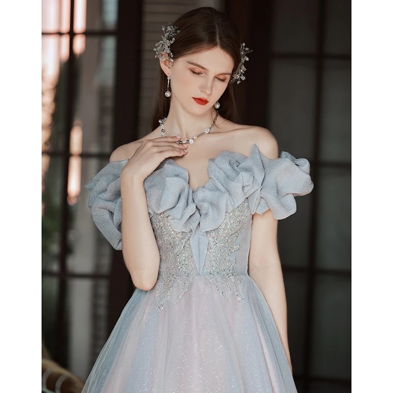 女性用ワンショルダーイブニングドレス2024誕生日パーティーエレガントなホストドレス