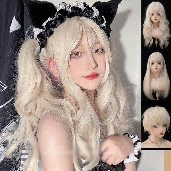ウィッグ フルウィッグ ロング ロングカール ストレート 姫カット ショートヘアー ぱっつん前髪 ロリータ ゴールド 金髪 前髪あり ナチュラル 原宿風 かつら ぱっつん前髪 コスプレ 可愛い コスチ