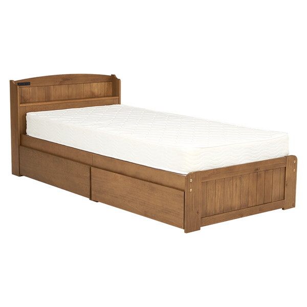 MB-5039S-LBR+KM-3101 マットレス付シングルベッド(ライトブラウン)