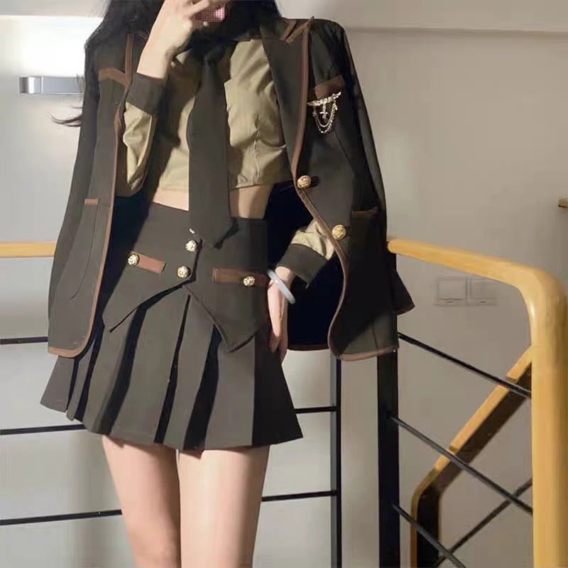 学院風 スカート 3点セット jk 早春 かわいい ワンピース 制服 地雷系 セットア スーツジャケット+シャツ+スカート+ネクタイ