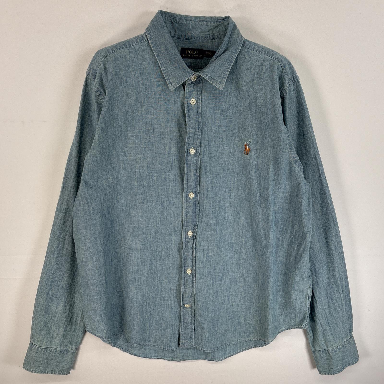 古着 デニム 長袖シャツ 子どもサイズ ワンポイント ロゴ 刺繍 XL ブルー系 無地 レディース 6,468円
