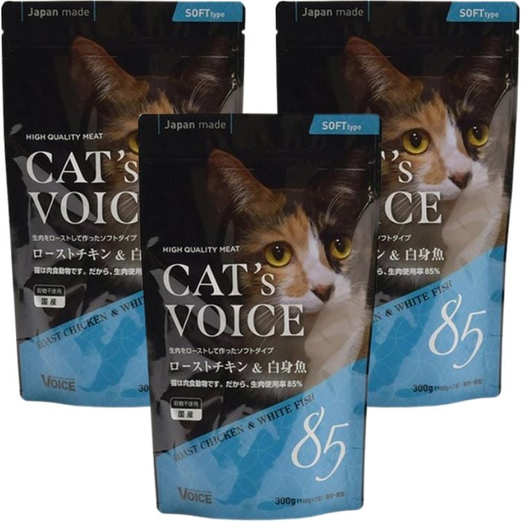 3個セット ヴォイス キャットヴォイス ローストチキン＆白身魚 300g Voice VOICE キャットフード 穀物不使用 生肉使用 大麦若葉 毛玉の排出 セミウェット 猫用一般食