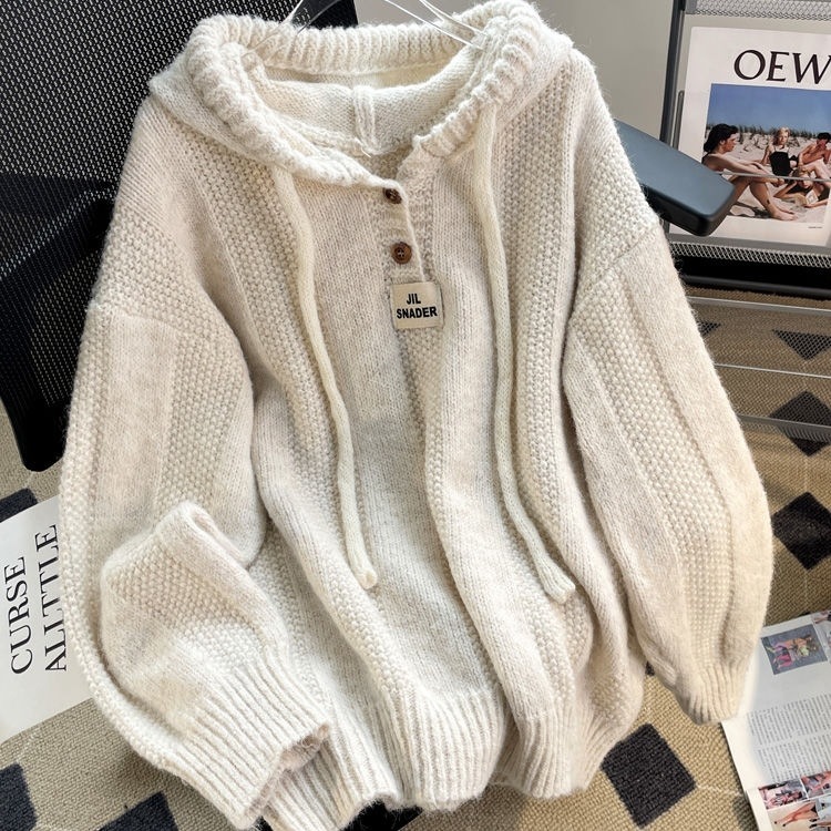 【高級品質!】 フード付き ファッション 大きめのサイズ感 プルオーバー ベースカラー ニットセータ