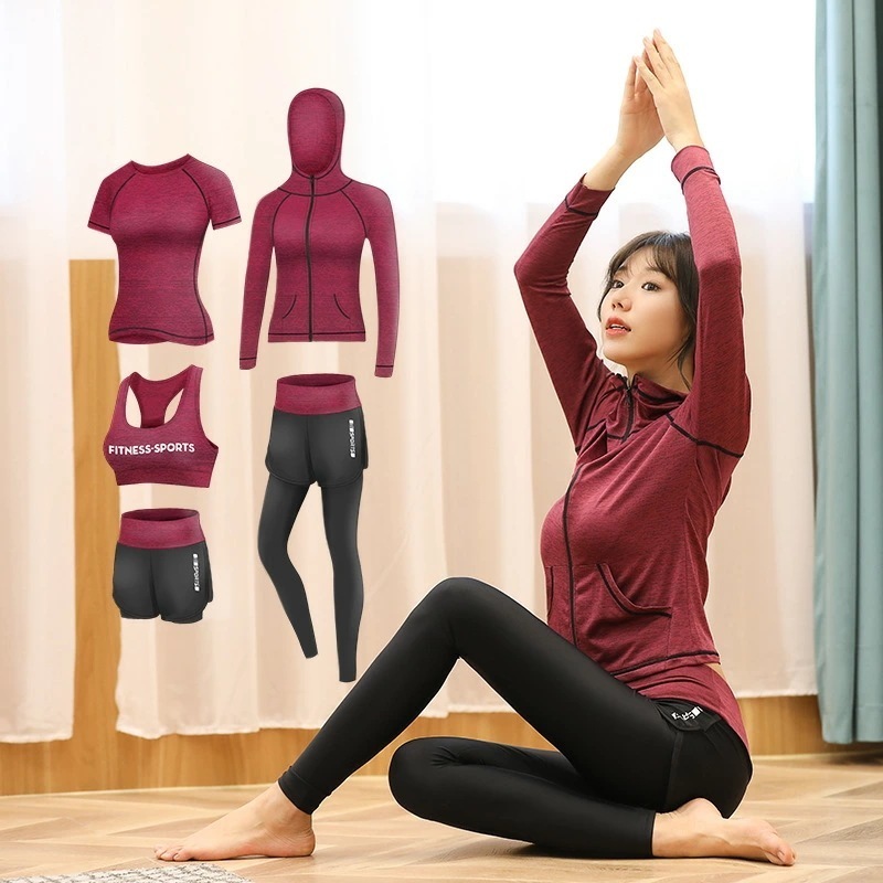 【最安値挑戦】5点セット アウター 半袖Tシャツ ショーツ パンスト スポーツブラ スポーツウェア レディース ヨガウェア 上下セット ウェア フィットネス ジャージ ホットヨガ トレーニング 伸縮性