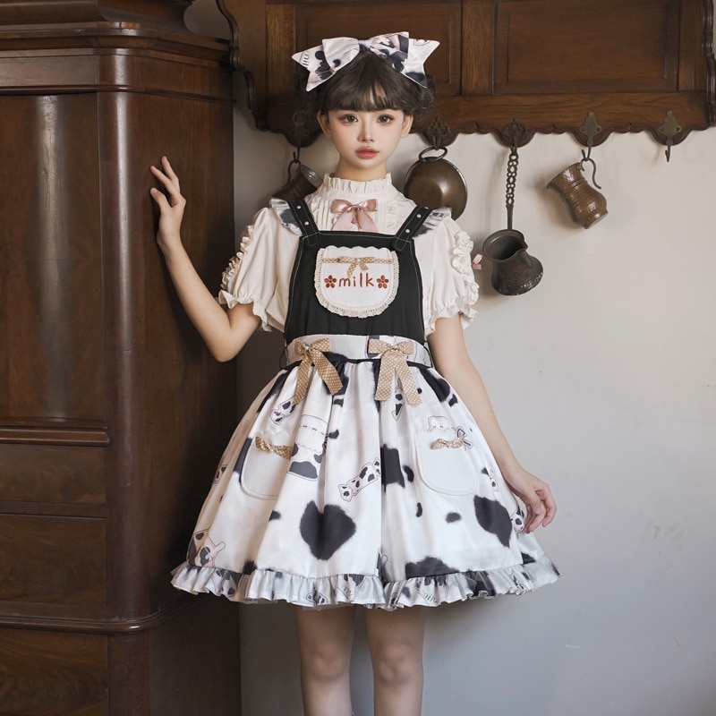全種類甘いミルク砂糖lolitaスカート韓国デザイン乳牛lolitaワンピース高腰バックスカート 