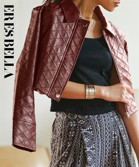 ジャンパーブルゾン フェイクレザーキルティングショート丈ジャケット ERES BELLA