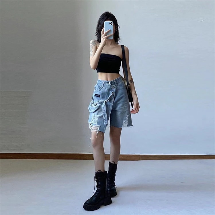 早い者勝ち ハイウエスト 肌にやさしい 薄い ショートパンツ スリム 快適である 個性 ジーンズ イレギュラー