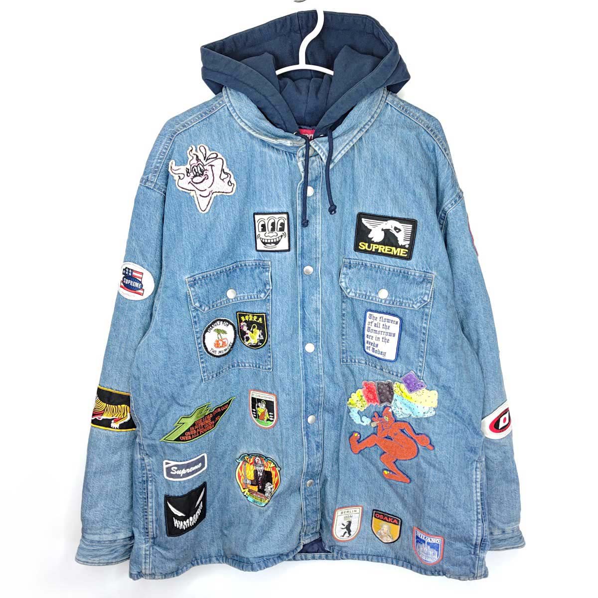 【中古・未使用品】シュプリーム Patches Hooded Zip Up Shirt Denim XL メンズ Supreme