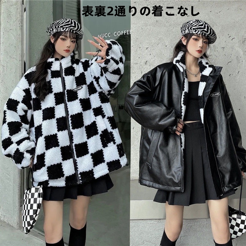 値下げ ムートンコート ライダース ジャケット レディース アウター ボア ブルゾン 裏起毛 おしゃれ 防寒 レザー 冬 ロング丈 暖かい 毛皮コート 表裏2通りの着こなし