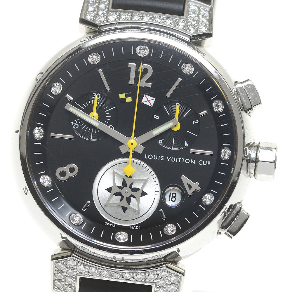 ルイ・ヴィトン LOUIS VUITTON Q132K タンブール ラブリーカップ 12P ラグダイヤ クロノグラフ クォーツ レディース _862124【中古】