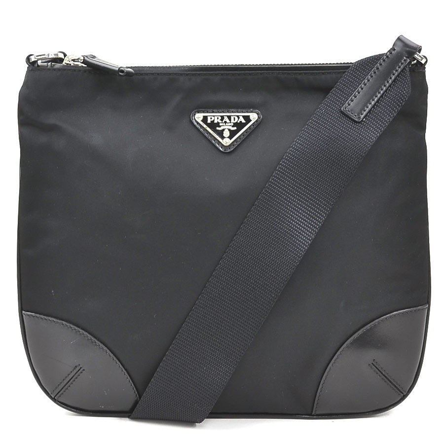 プラダ PRADA ショルダーバッグ ナイロン/レザー ブラック シルバー ユニセックス e61254b