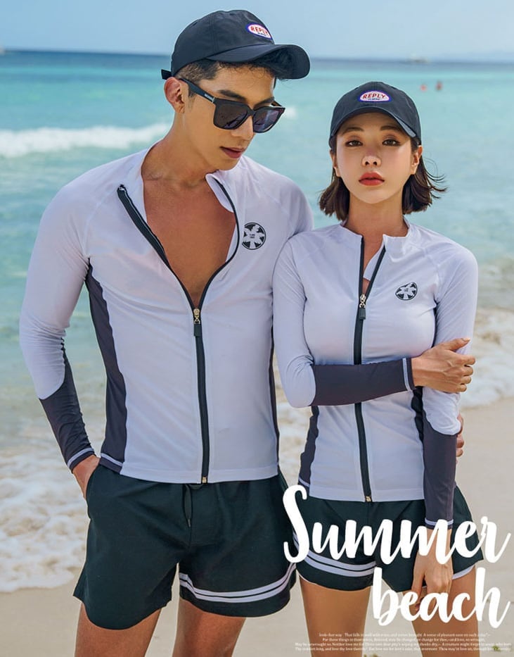 ラッシュガード スリーピース 3点セット ペアコーデ カップル レディース 体型カバー 水着 ハーフパンツ 膝上 短パン ショート丈 海パン スイムウェア フィットネス水着 スイムパンツ sw0013