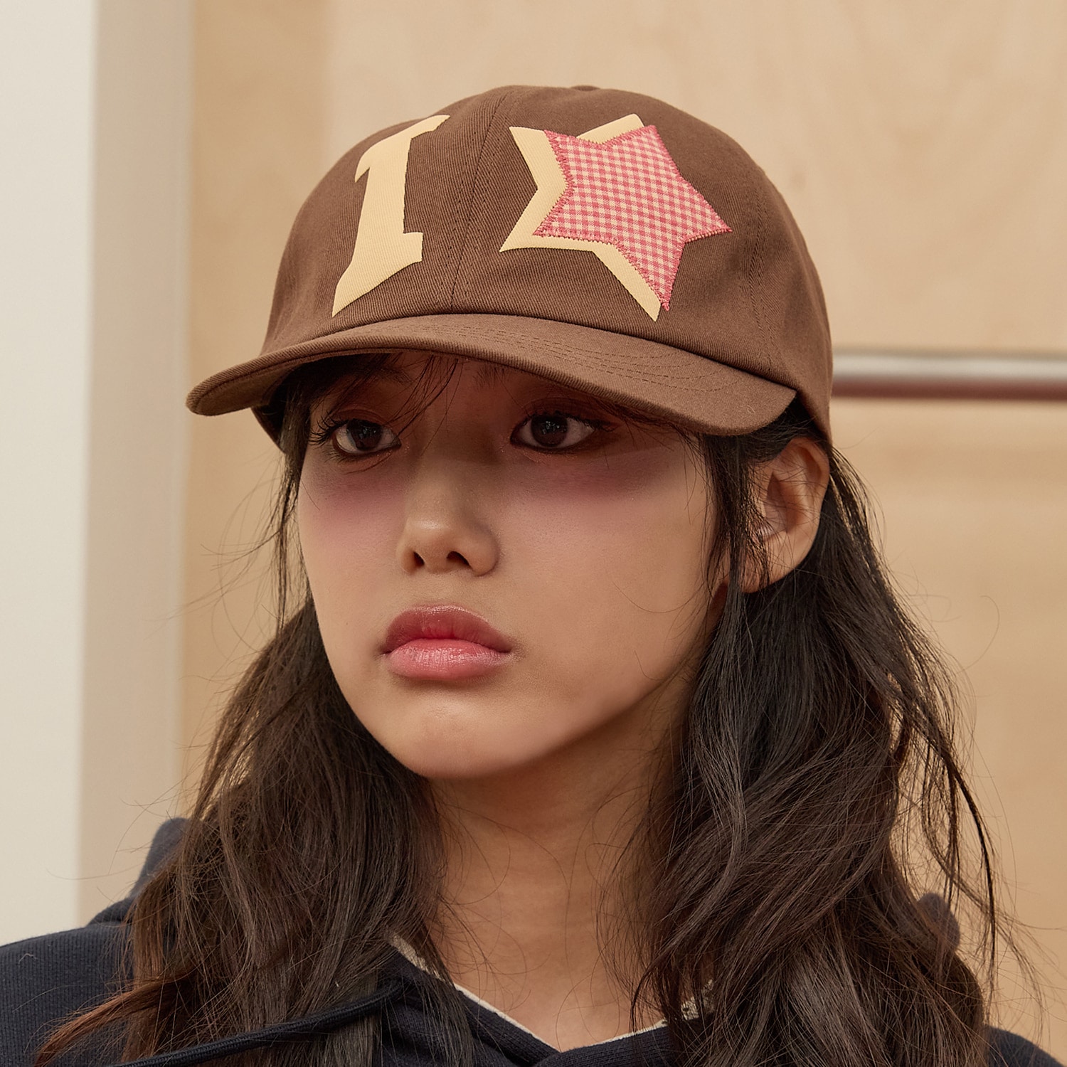 YK Check Applique Ball Cap BROWN