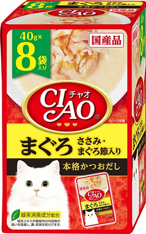 （まとめ買い）いなばペットフード CIAO パウチ まぐろ ささみ/まぐろ節入り 40gx8袋 猫用フード [x6]