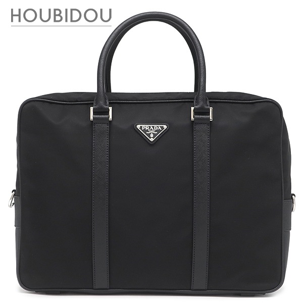 プラダ 2WAYバッグ ナイロン ブリーフケース ナイロン レザー ブラック シルバー金具 黒 ビジネスバッグ ショルダー トライアングルロゴ 2VE661 【保存袋】【中古】