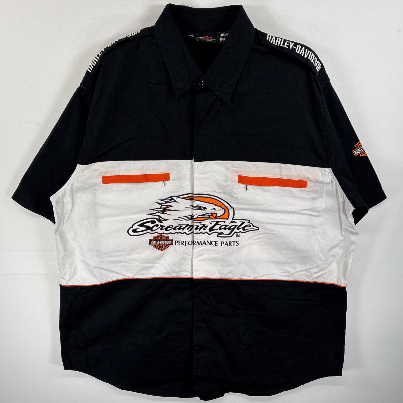 古着 半袖シャツ スナップボタン 刺繍 ロゴ 両面プリント XXL ブラック系 マルチカラー メンズ