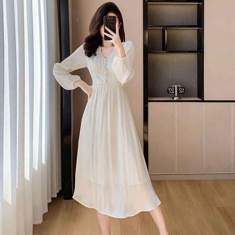 ワンピース シフォンワンピース女性2024年新作長袖スリムワンピース 5,601円