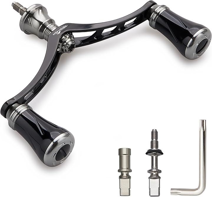 98mm リール ハンドル 19mm ノブ 搭載 シマノ ダイワ 通用 スピニングリール用 New Pillar Series - 943(98mm - ブラック＆ガンメタル)