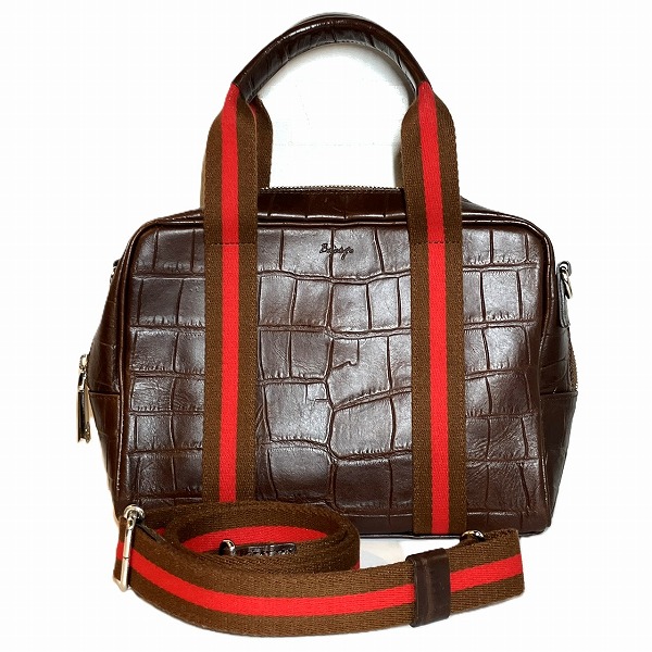 バジョルゴ 型押し ブラウン バッグ ハンドバッグ ショルダーバッグ レディース 【中古】