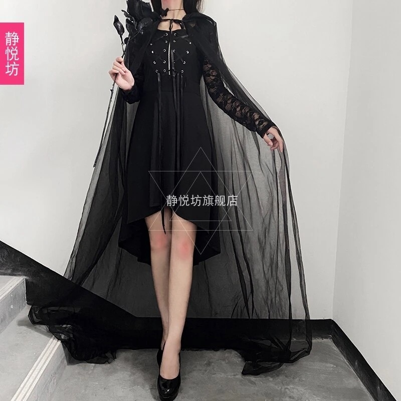 万圣节成人服装黑寡妇cos服女巫婆僵尸服哥特风化装舞会黑色披风