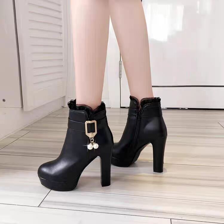 ハイヒールブーツ 厚底ブーツ 太めヒールブーツ 大きいサイズブーツ ショートブーツ レディース シ