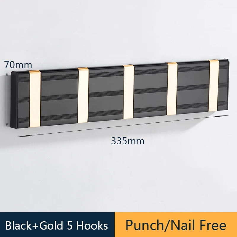 フックとハンガー用の粘着性の壁フック,コートラック,バスルームフック,1セット Black Gold 5 Hooks