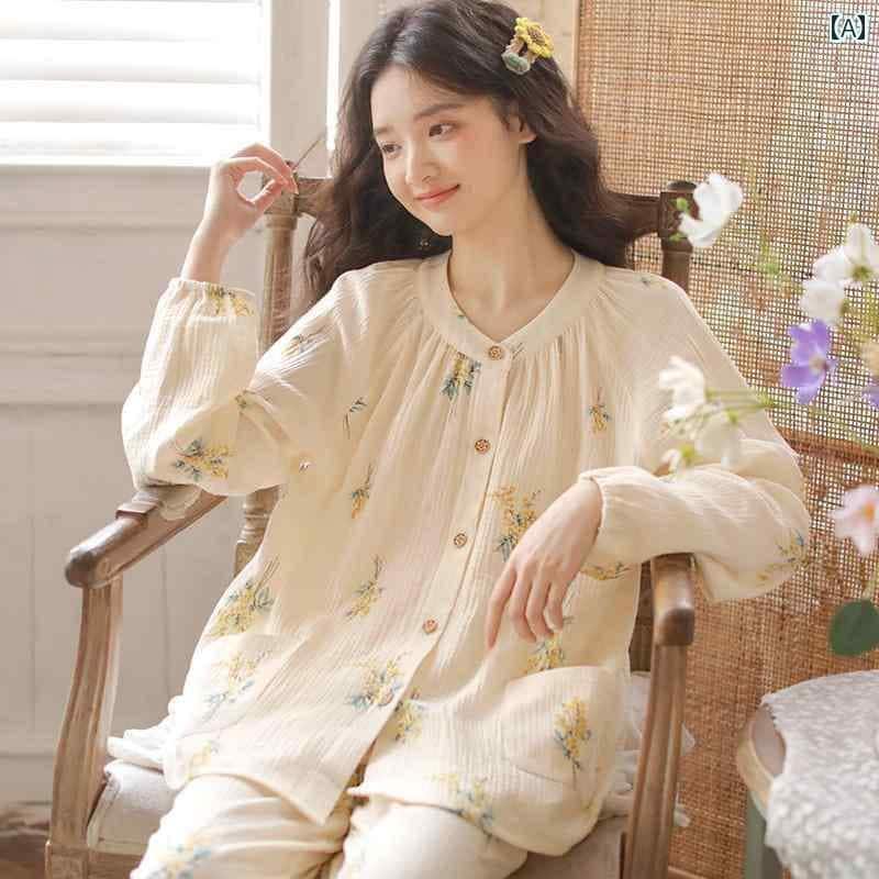 レディース　パジャマ　スウェット　上下 2025 春 綿 パジャマ レディース 長袖 丸 首 二 重 糸 高級 春秋 ホーム 服 5,149円