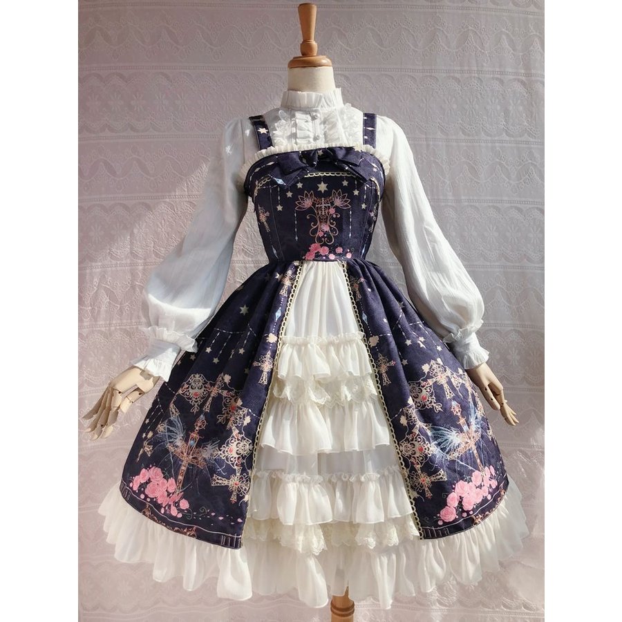 激安通販 ワンピース ロリータ ジャンパースカート 冬 オリジナル 孔雀 十字架 プリント かわいい ハロウィン カラー ダークパープル Www Shred360 Com