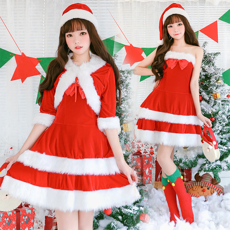 日本のかわいいクリスマス衣装クリスマス衣装サンタクロースドレスアップ衣装パーティーロールソフトガールドレス