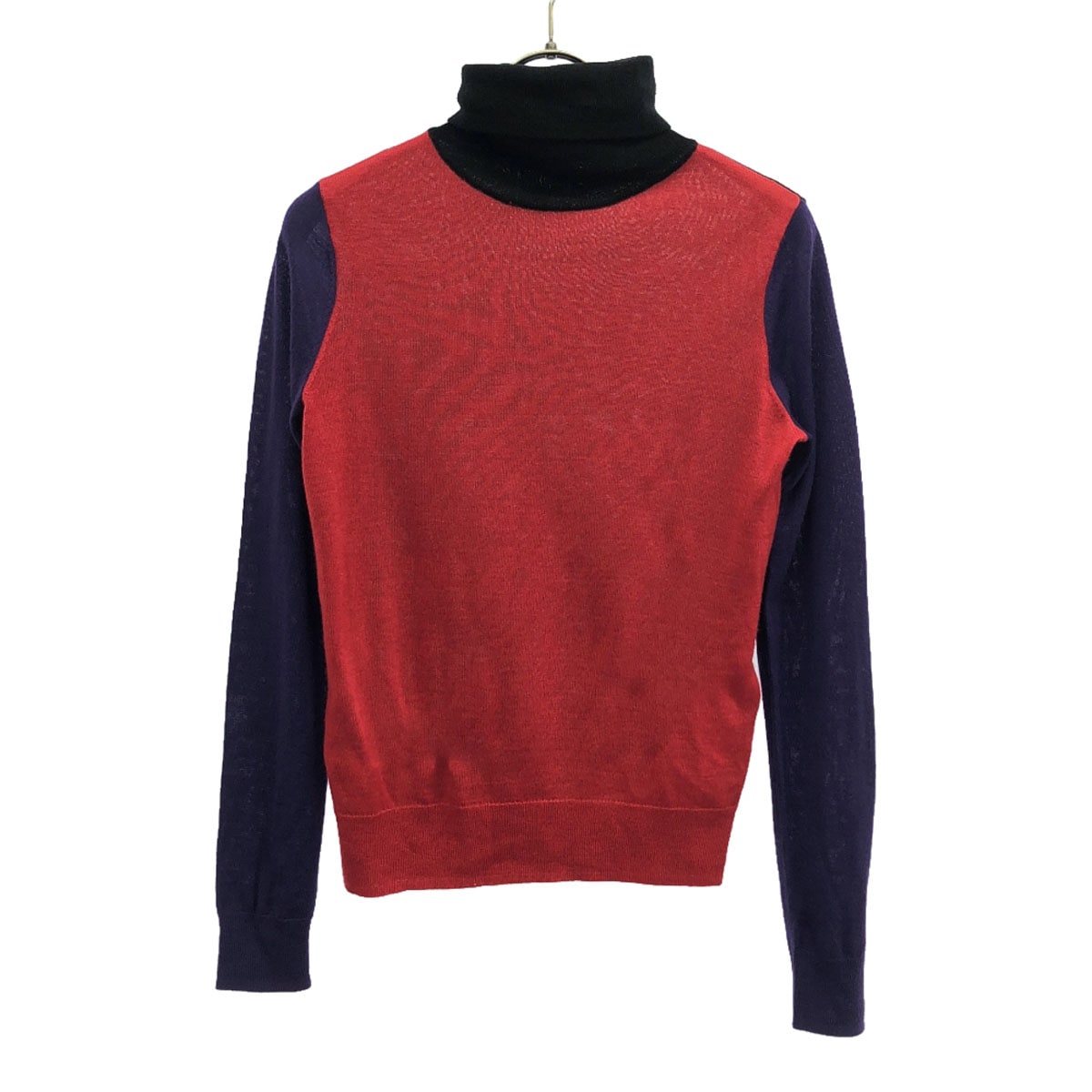 ウールブレンド 長袖 タートルネック セーター XS レッド×パープル ニット レディース 古着