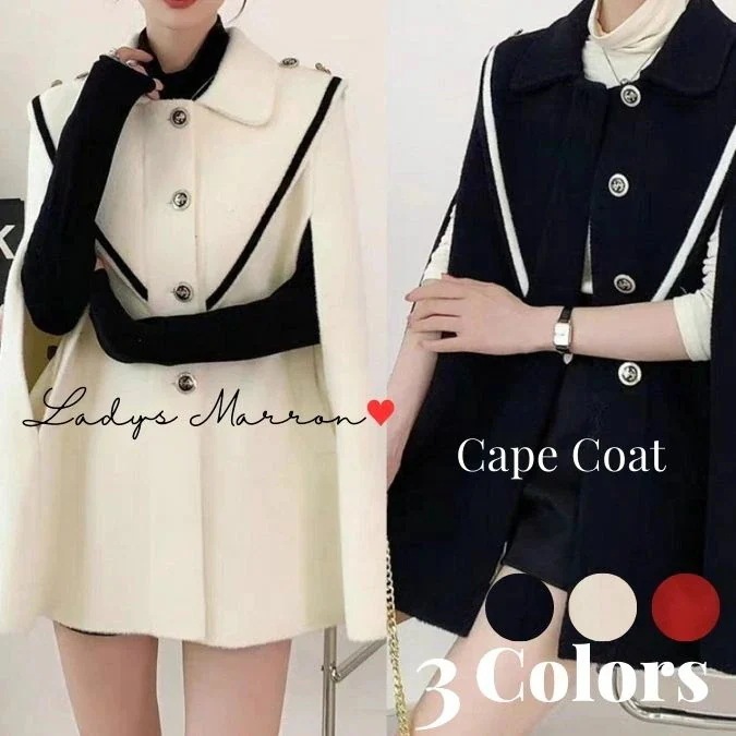 【急速出荷 2025年新作】ケープコート ポンチョコート マントコート トレンチコート レディース かわいい ジャケット アウター 韓国 無地 ショート丈 秋 冬 長袖 可愛い レトロ セーラー襟 バ