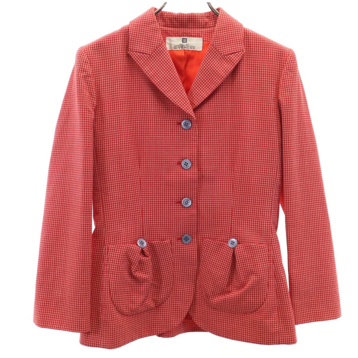 90s オールド チェック柄 テーラードジャケット 38 レッド レディース 古着 10,450円