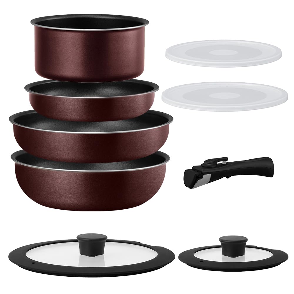 アイリスオーヤマ フライパンセット 9点セット ダイヤモンドコートパン IH／ガス火対応 取っ手のとれる 軽量 3カラー IH／ガス火対応 IPDCI-T9S2 メタリックバーガンディ