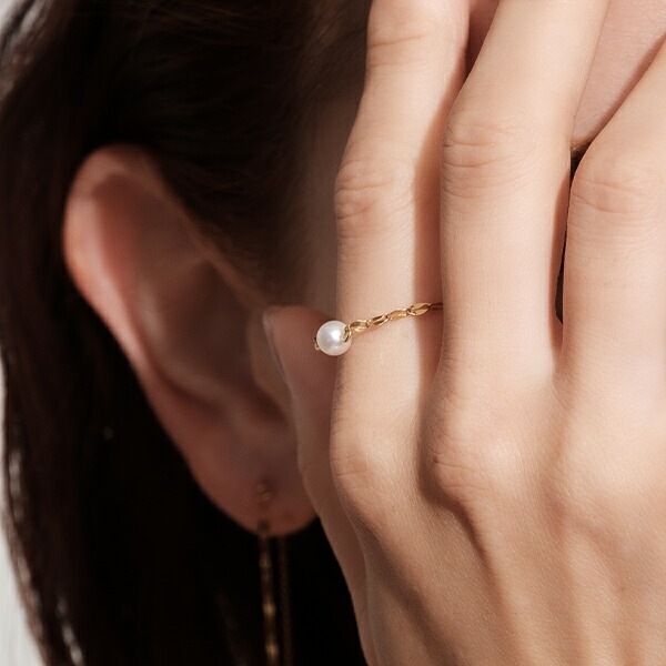 あこや真珠 ペタルチェーン リング 指輪 誕生石 6月 金アレ ステンレス サージカルステンレス