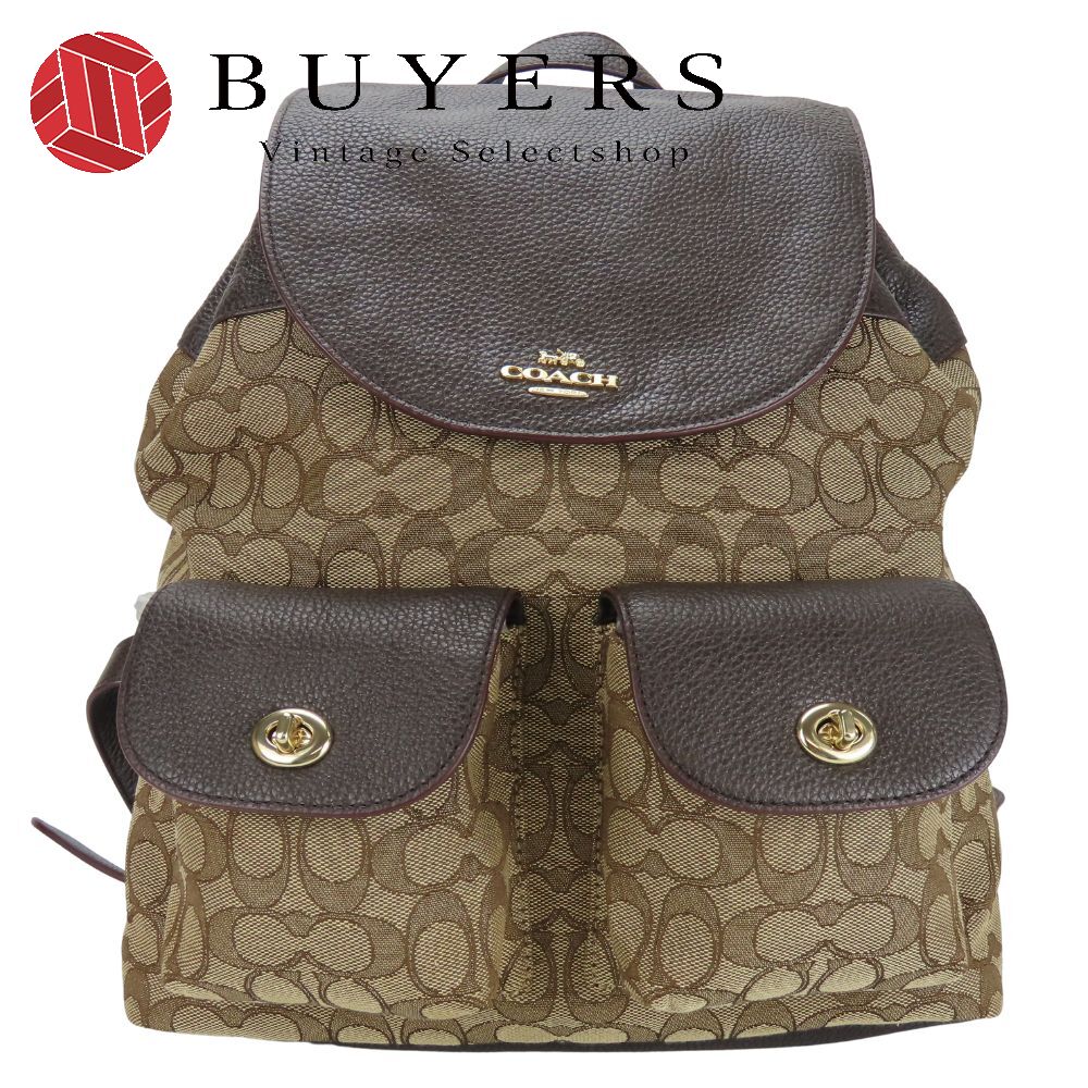 中古 リュック・デイパック F30275 シグネチャー キャンバス レザー ブラウン ダークブラウン バックパック カジュアル レディース 女性