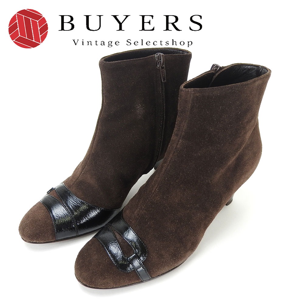 中古 サルヴァトーレフェラガモ ショート ブーツ 5 D 日本サイズ約22.5cm ダークブラウン サイドジップ 靴 シューズ Salvatore Ferragamo leather dark