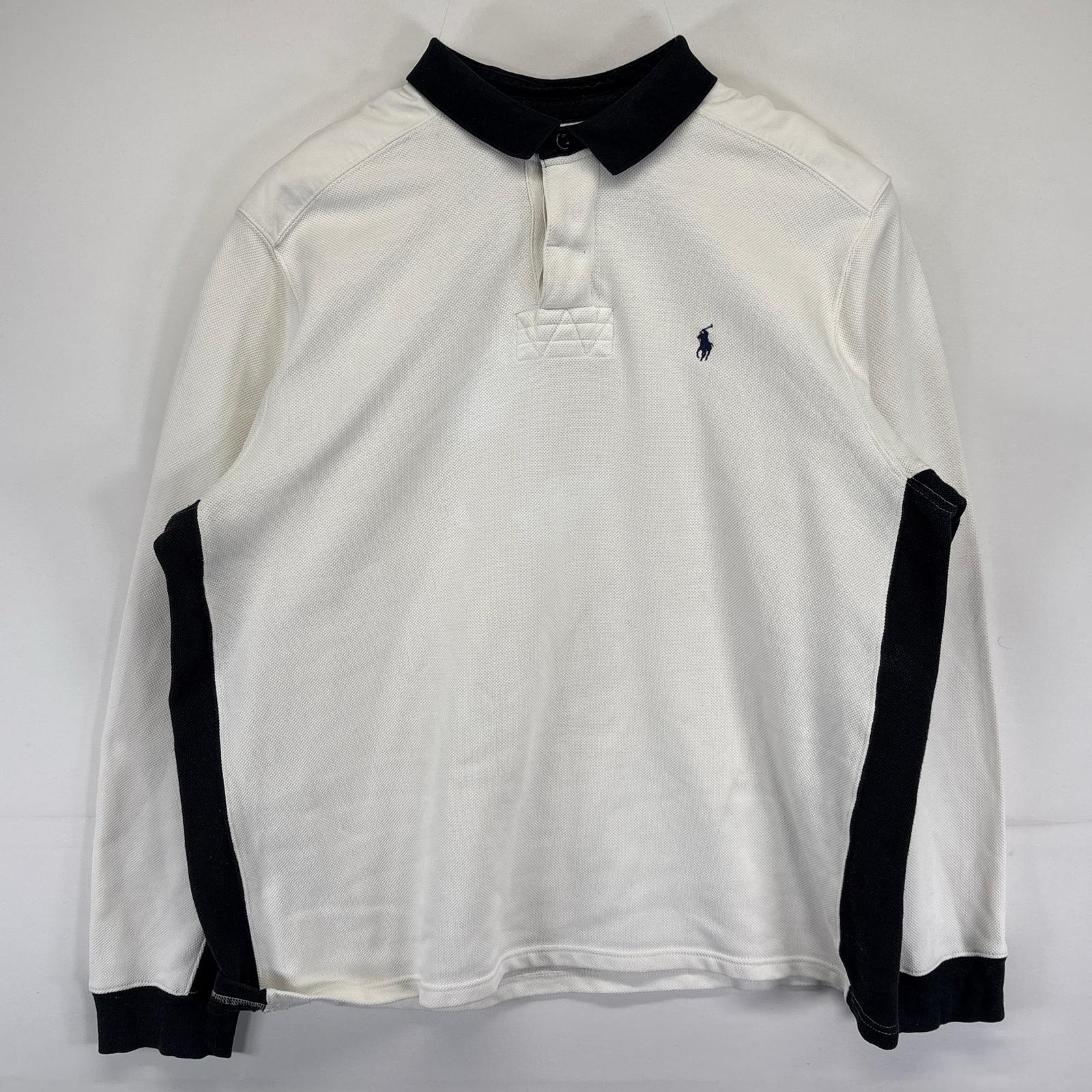 古着 ポロバイラルフローレン Polo by Ralph Lauren 長袖 ポロシャツ 大きいサイズ ツートン 厚手ワンポイントロゴ 2XL ホワイト メンズ