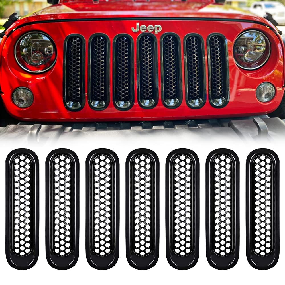 グリルフード フロントバンパー メッシュグリル 外装アクセサリー ドレスアップパネル フロントマスクカバー ジープ・ラングラー2007-2015 無制限JK ルビコン サハラ スポーツX 2/4ドア対