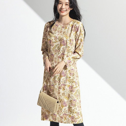 [最安値挑戦]！繊細花柄プリントワンピース レディース 冬 ワンピース M-3L 6,010円