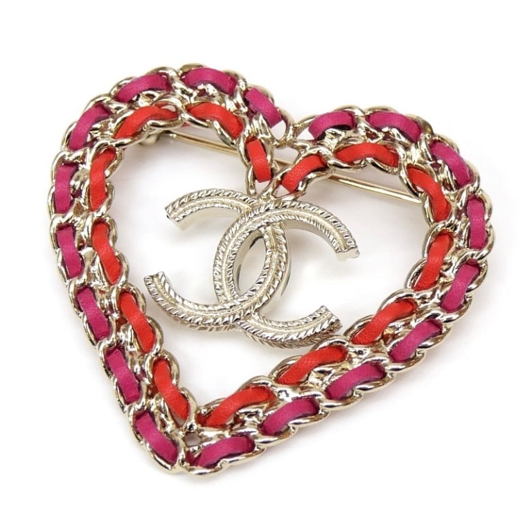 シャネル CHANEL ハートココマーク ブローチ 18P ピンク/レッド【中古】(64243)