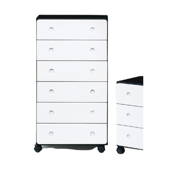 日本製 鏡面 エナメル塗装 ハイチェスト ６段 キャスター付き 60cm幅 ブラック/ホワイト 完成品 チェスト タンス 衣類収納