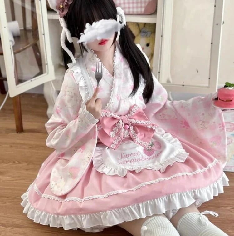 猫爪 Lolita系 4点セット 上下セットスカート浴衣和風 ワンピースjskOP日常写真舞台変装 ロリータ トップス 吊りスカー ロリータファッション変装トップス ゴスロリ 萌え