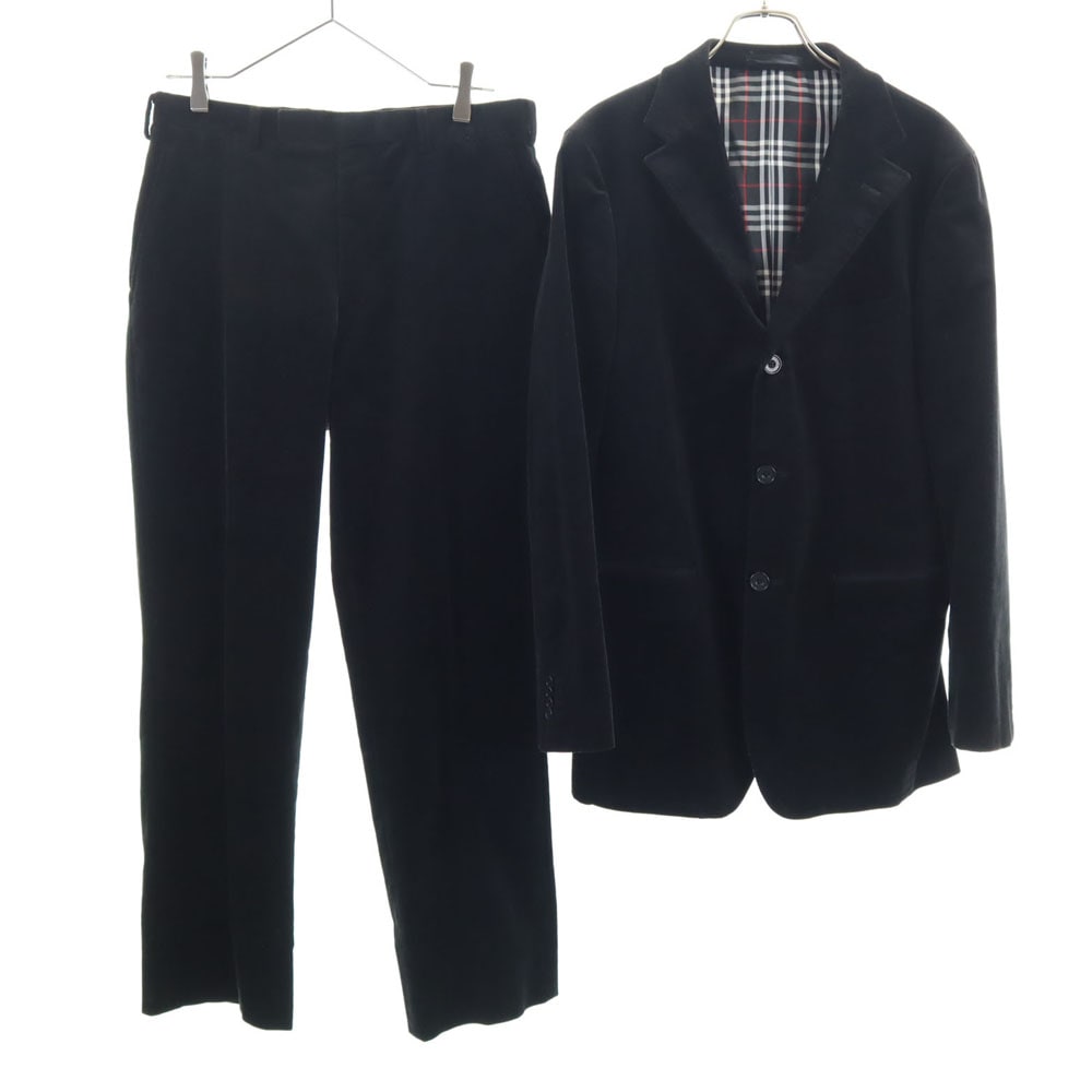 BURBERRY BLACK LABEL バーバリーブラックレーベル コーデュロイ スーツ 上下セットアップ L/79 ブラック 三陽商会 メンズ 古着